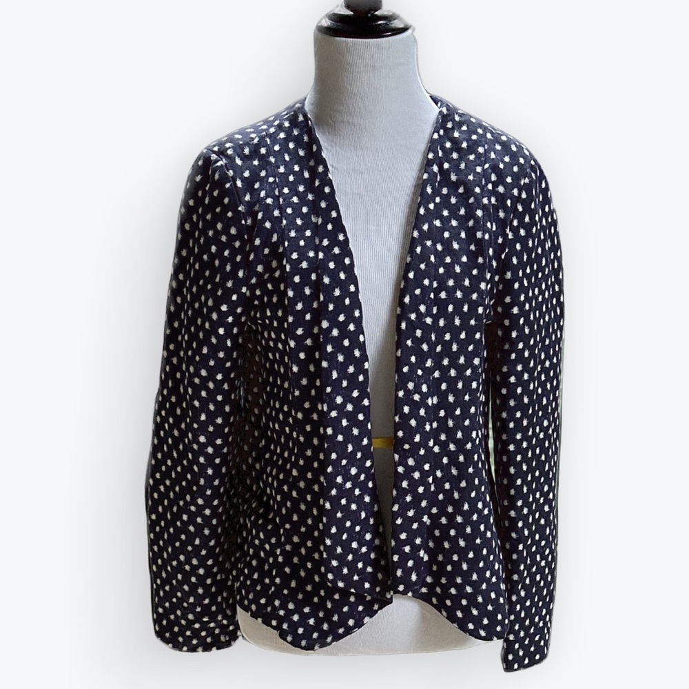 Dark Academia Linen Blend Navy & White Padded Shoulders Lightweight Jacket ~S